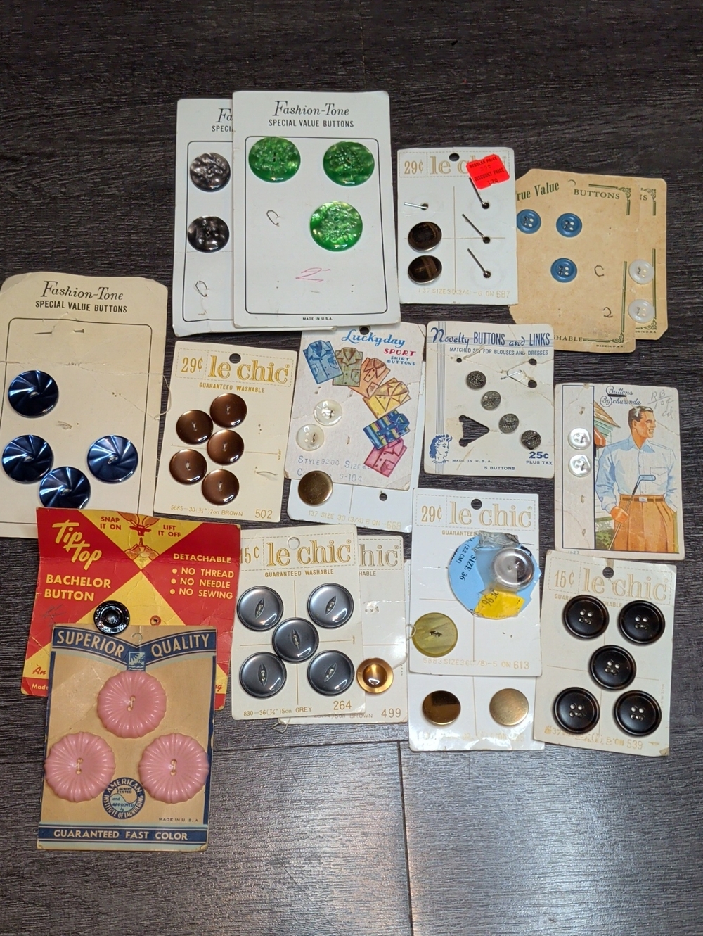 Vintage 1950s Buttons Crafts & Sewing + Penimaid Snaps Lot 50 Buttons MCM